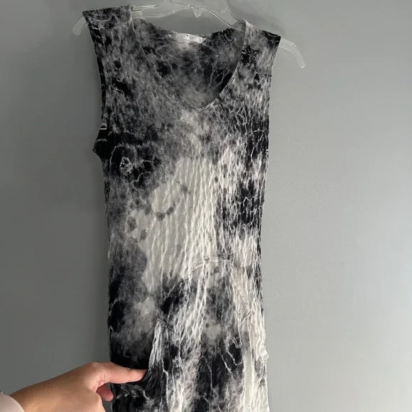 LUNA LUZ‎ Tie Dye Midi Dress Linen Blend V Neck Medium Crinkle Artsy Lagenlook - Picture 4 of 8